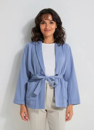 Kimono striukė ilgos rankovės mėlyna XIRENA moteris