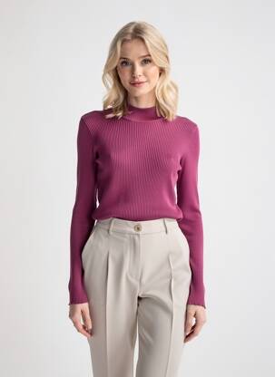 Megztinis centrinė iškirptė ilgos rankovės violetinis QUATTRO moteris