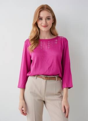 Megztinis tiesi kirpimas 3/4 rankovės violetinis DIANE LAURY moteris