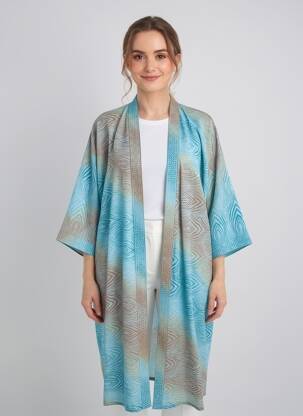 Kimono striukė ilgos rankovės mėlyna LAUREN VIDAL moteris