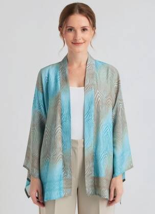 Kimono striukė ilgos rankovės mėlyna LAUREN VIDAL moteris