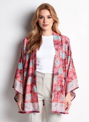 Kimono striukė ilgos rankovės rožinė LAUREN VIDAL moteris
