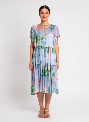 Pusilgių suknelė sklandi forma trumpas rankovės mėlyna TRICOT CHIC moteris