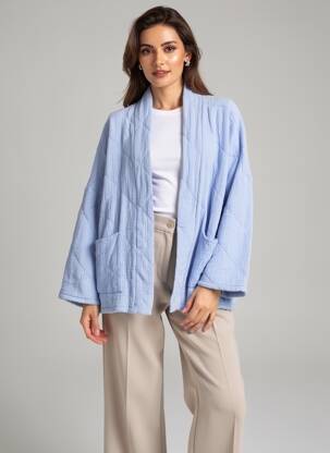 Kimono striukė ilgos rankovės mėlyna DANEFAE moteris