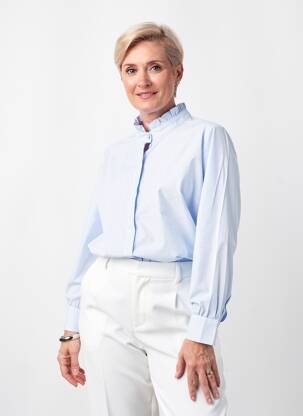 Moteriškas marškinys tiesi kirpimas ilgos rankovės mėlyna JULIE GUERLANDE moteris