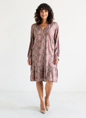 Pusilgių suknelė gėlių raštas ilgos rankovės raudona C'EST BEAU LA VIE moteris