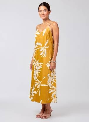 Pusilgių suknelė col v plonos dirželiai geltona AWARE BY VERO MODA moteris