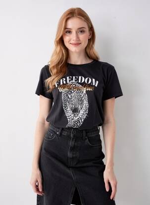 T-marškinys floqué serigrafija trumpas rankovės juodas VERO MODA moteris