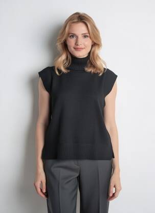 Megztinis tiesi kirpimas be rankų juodas VERO MODA moteris