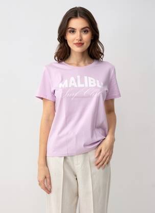 T-marškinys floqué serigrafija trumpas rankovės violetinis B.YOUNG moteris