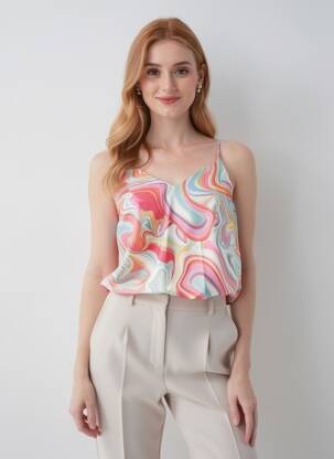 Viršūnė fantazijos raštas plonos dirželiai rožinė VERO MODA moteris