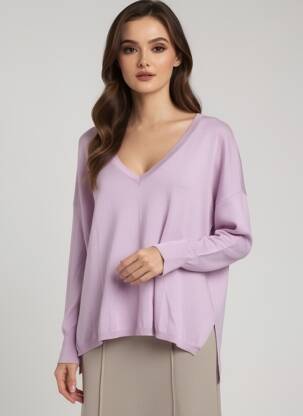 Megztinis col v ilgos rankovės violetinis GRACE & MILA moteris
