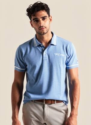 Polo chinamas audinys trumpas rankovės mėlyna TOMMY HILFIGER vyras