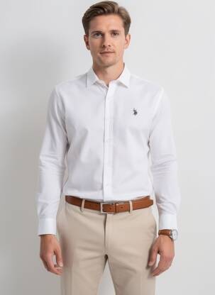 Ilgomis rankovėmis marškinys centrinė iškirptė baltas U.S. POLO ASSN vyras