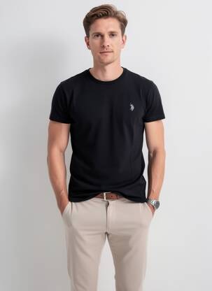 T-marškinys siuvinėjimas trumpas rankovės juodas U.S. POLO ASSN vyras