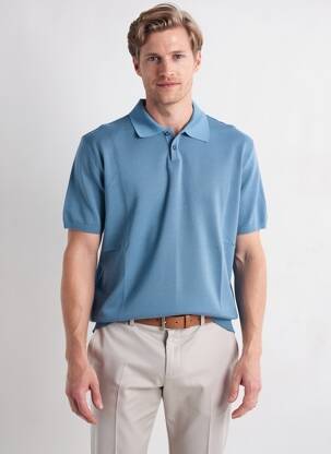 Megztinis polo apykaklė trumpas rankovės mėlyna WOOL & CO vyras
