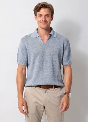 Megztinis polo apykaklė trumpas rankovės mėlyna WOOL & CO vyras