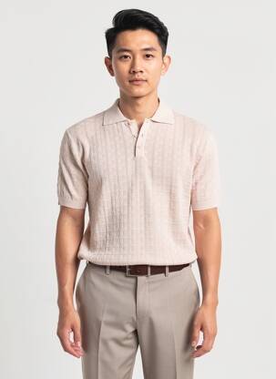 Megztinis polo apykaklė trumpas rankovės rožinė WOOL & CO vyras