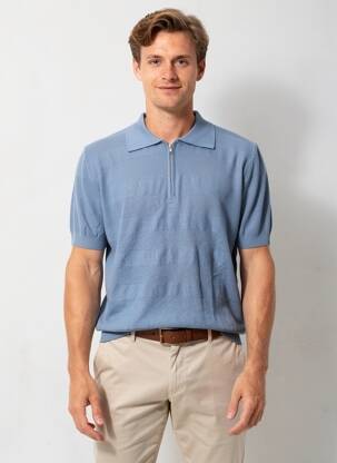 Megztinis polo apykaklė trumpas rankovės mėlyna WOOL & CO vyras