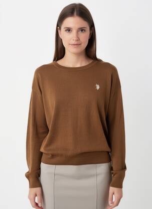 Megztinis tamprumas ilgos rankovės rudas U.S. POLO ASSN moteris