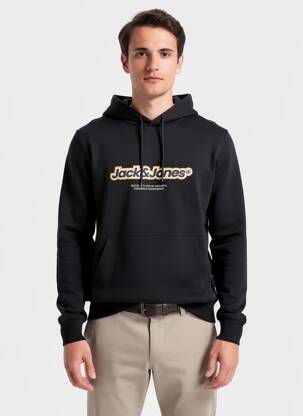 Kapišonas jersey audinys ilgos rankovės juodas JACK & JONES vyras