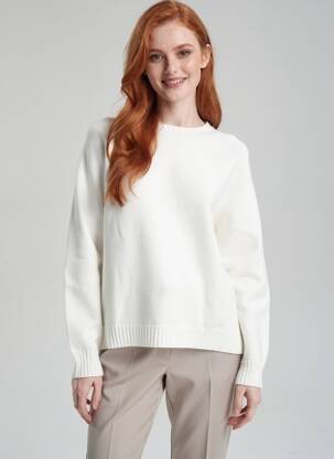Megztinis tiesi kirpimas ilgos rankovės baltas L'ATELIER D'ANNA moteris