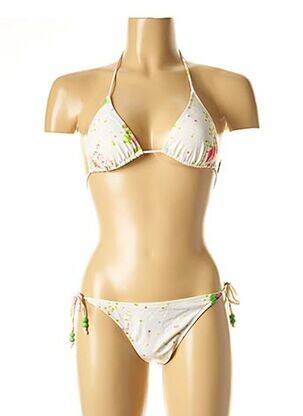 Dvivietis maudymosi kostiumėlis tamprumas aukšti trikampiai baltas I LOVE MY BIKINI moteris