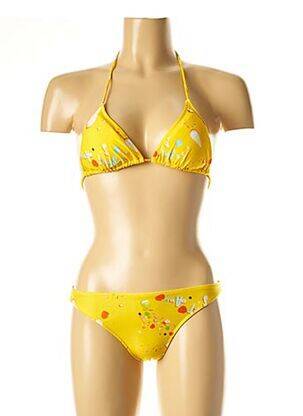 Dvivietis maudymosi kostiumėlis tamprumas aukšti trikampiai geltona I LOVE MY BIKINI moteris