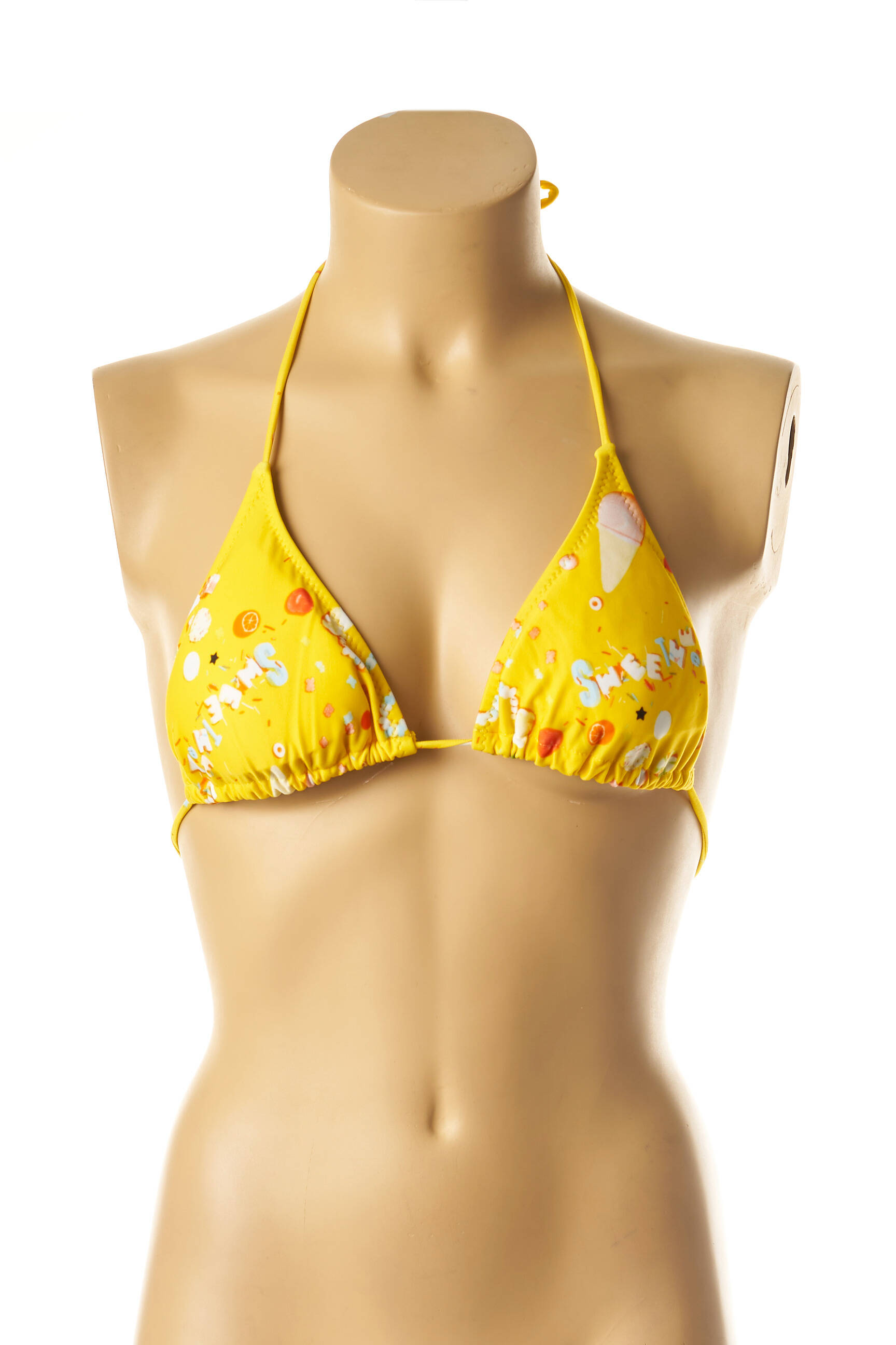 Maudymosi viršūnė tamprumas aukšti trikampiai geltona I LOVE MY BIKINI moteris