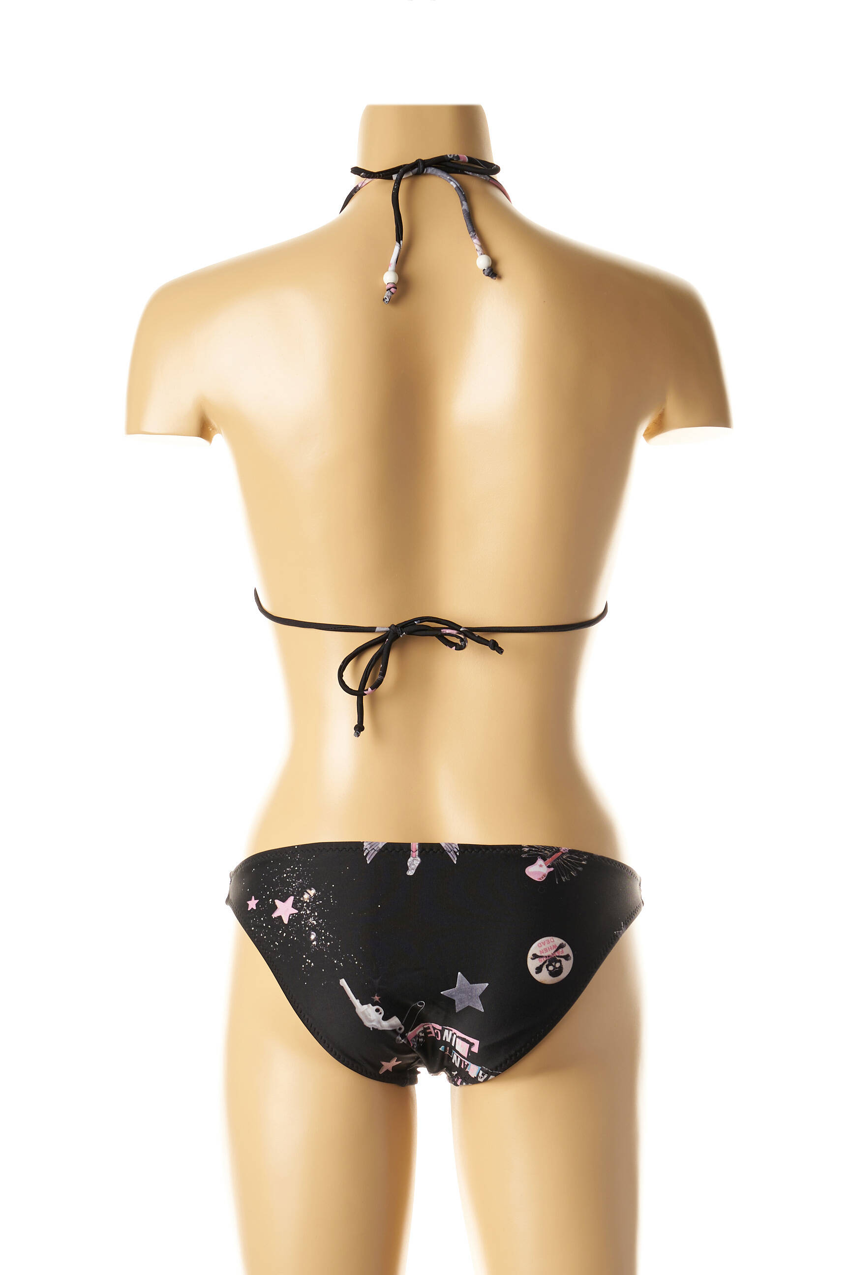 Dvivietis maudymosi kostiumėlis tamprumas aukšti trikampiai juodas I LOVE MY BIKINI moteris