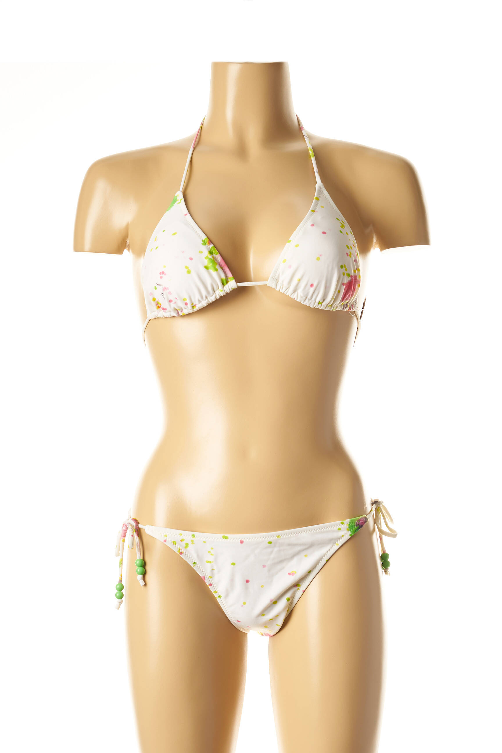 Dvivietis maudymosi kostiumėlis tamprumas aukšti trikampiai baltas I LOVE MY BIKINI moteris