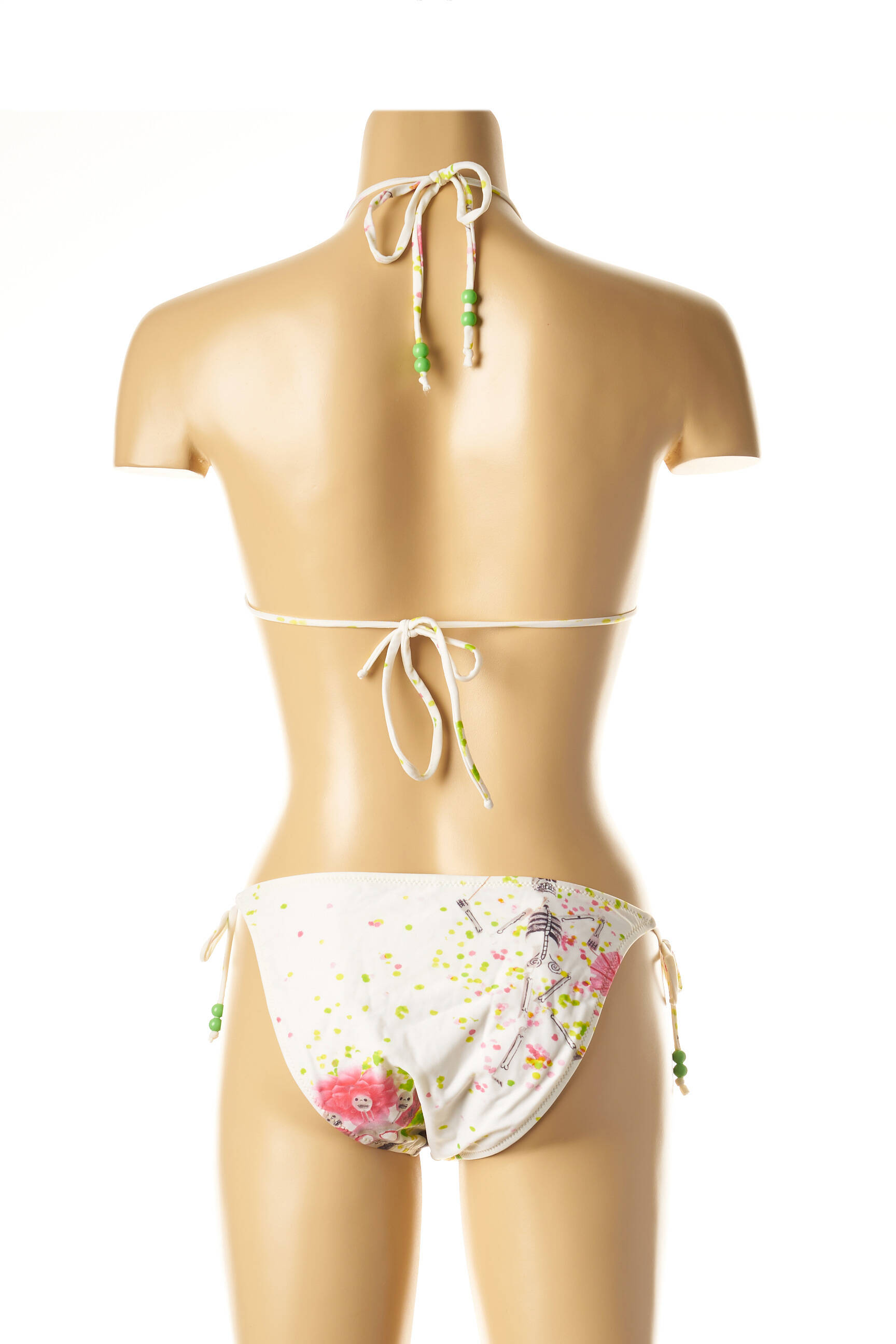 Dvivietis maudymosi kostiumėlis tamprumas aukšti trikampiai baltas I LOVE MY BIKINI moteris