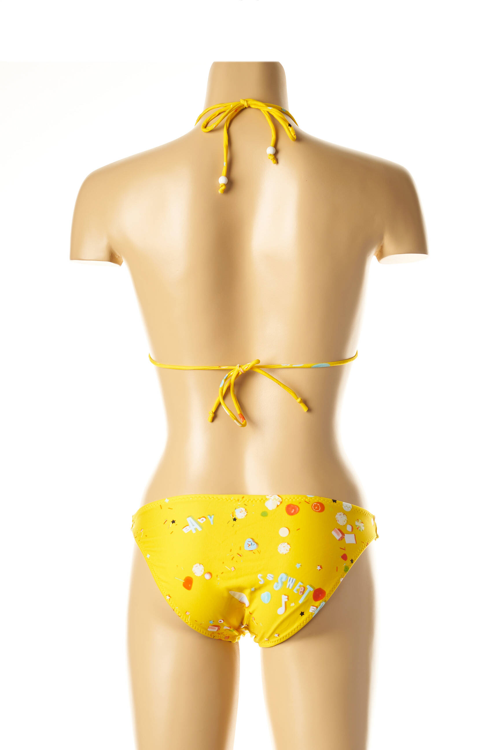 Dvivietis maudymosi kostiumėlis tamprumas aukšti trikampiai geltona I LOVE MY BIKINI moteris