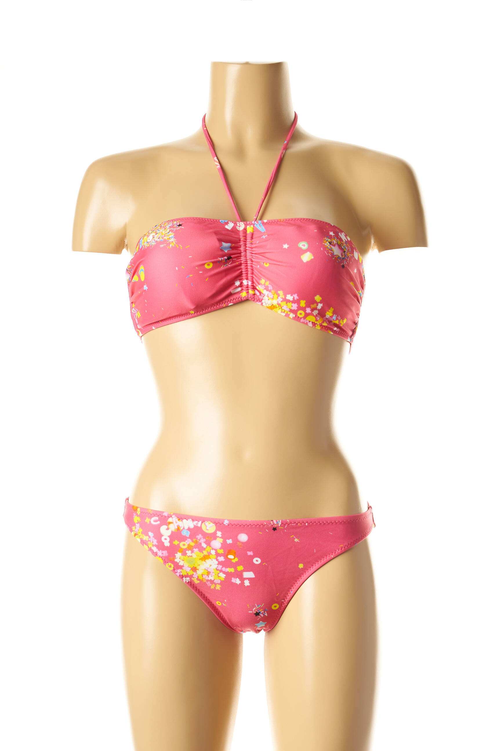 Dvivietis maudymosi kostiumėlis tamprumas viršutinė juostelė rožinė I LOVE MY BIKINI moteris