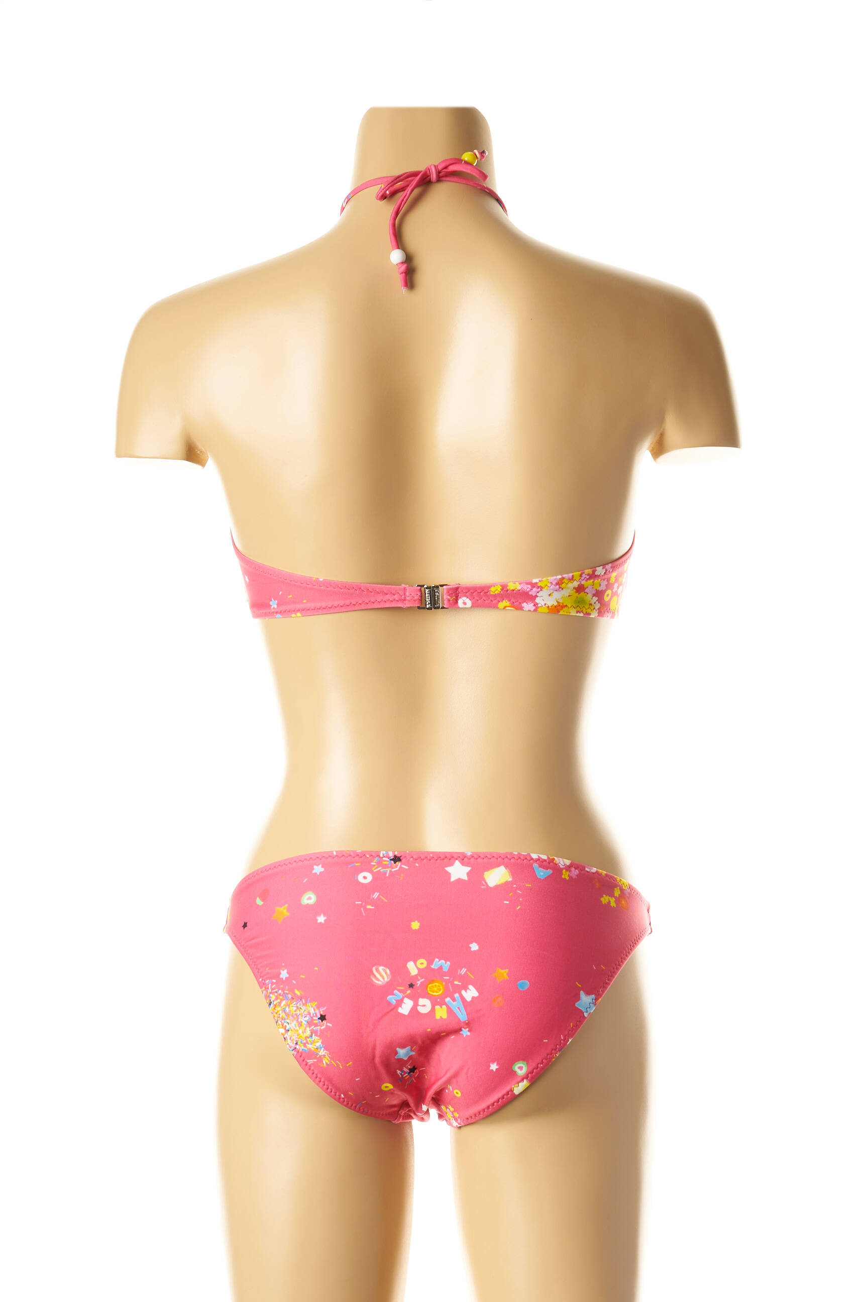 Dvivietis maudymosi kostiumėlis tamprumas viršutinė juostelė rožinė I LOVE MY BIKINI moteris