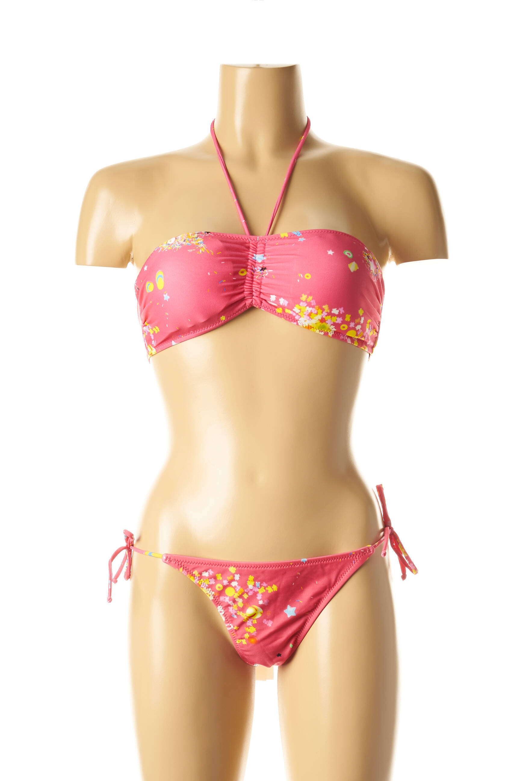 Dvivietis maudymosi kostiumėlis tamprumas viršutinė juostelė rožinė I LOVE MY BIKINI moteris