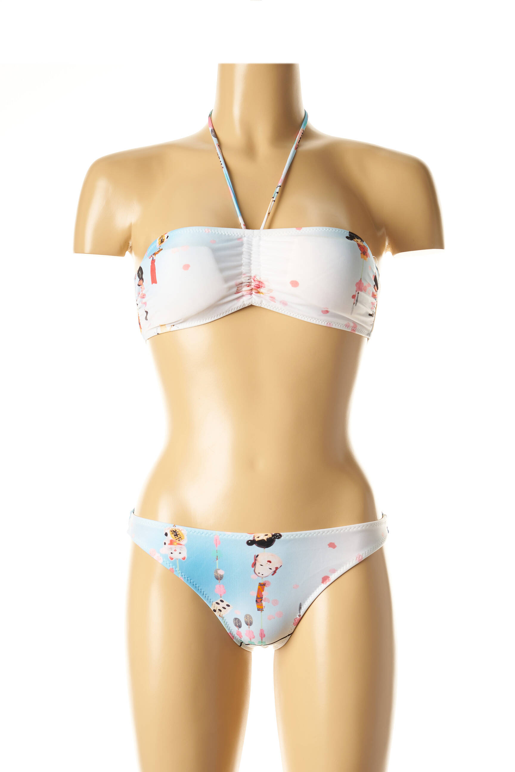 Dvivietis maudymosi kostiumėlis tamprumas viršutinė juostelė mėlyna I LOVE MY BIKINI moteris