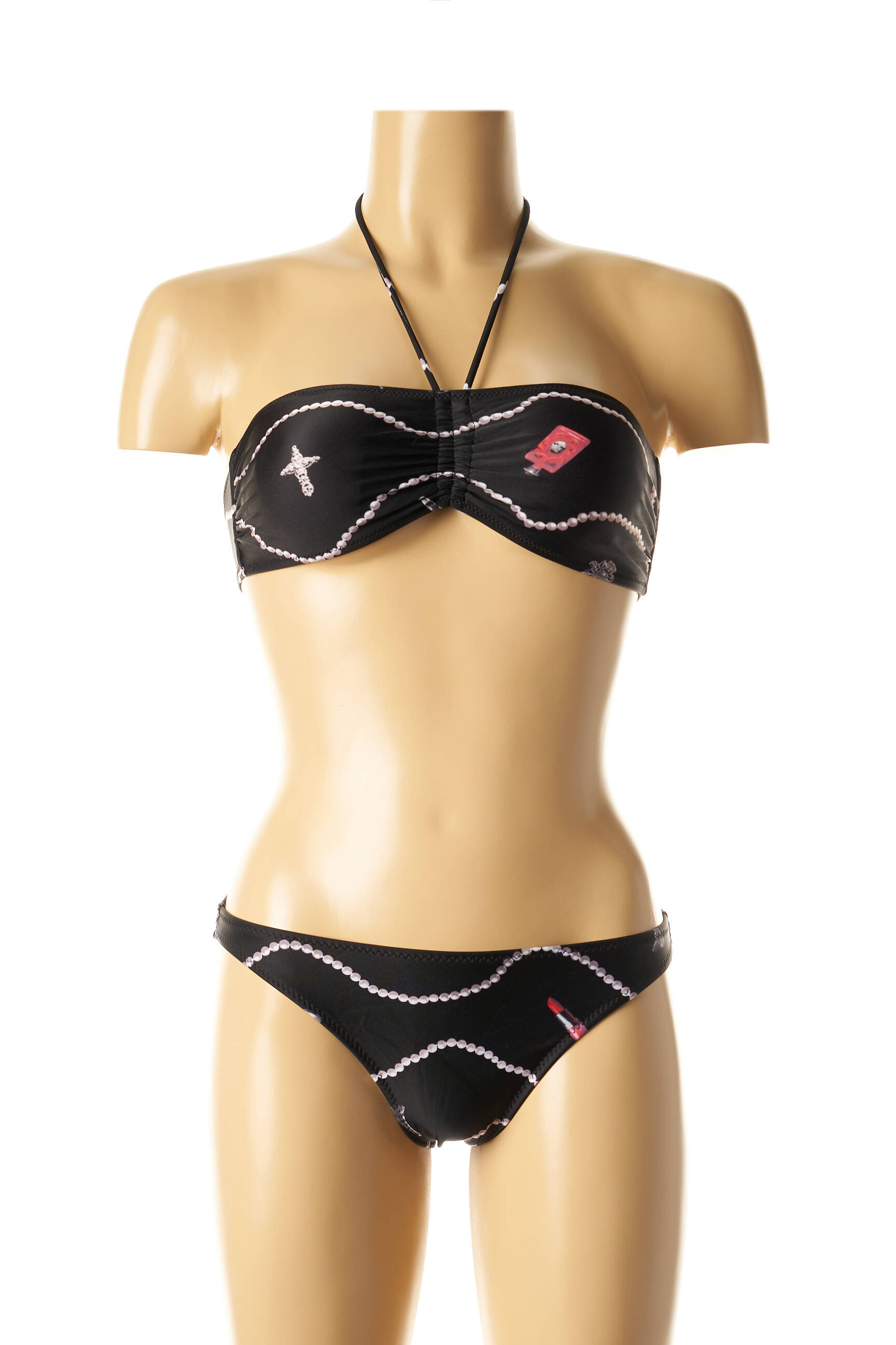 Dvivietis maudymosi kostiumėlis tamprumas viršutinė juostelė juodas I LOVE MY BIKINI moteris