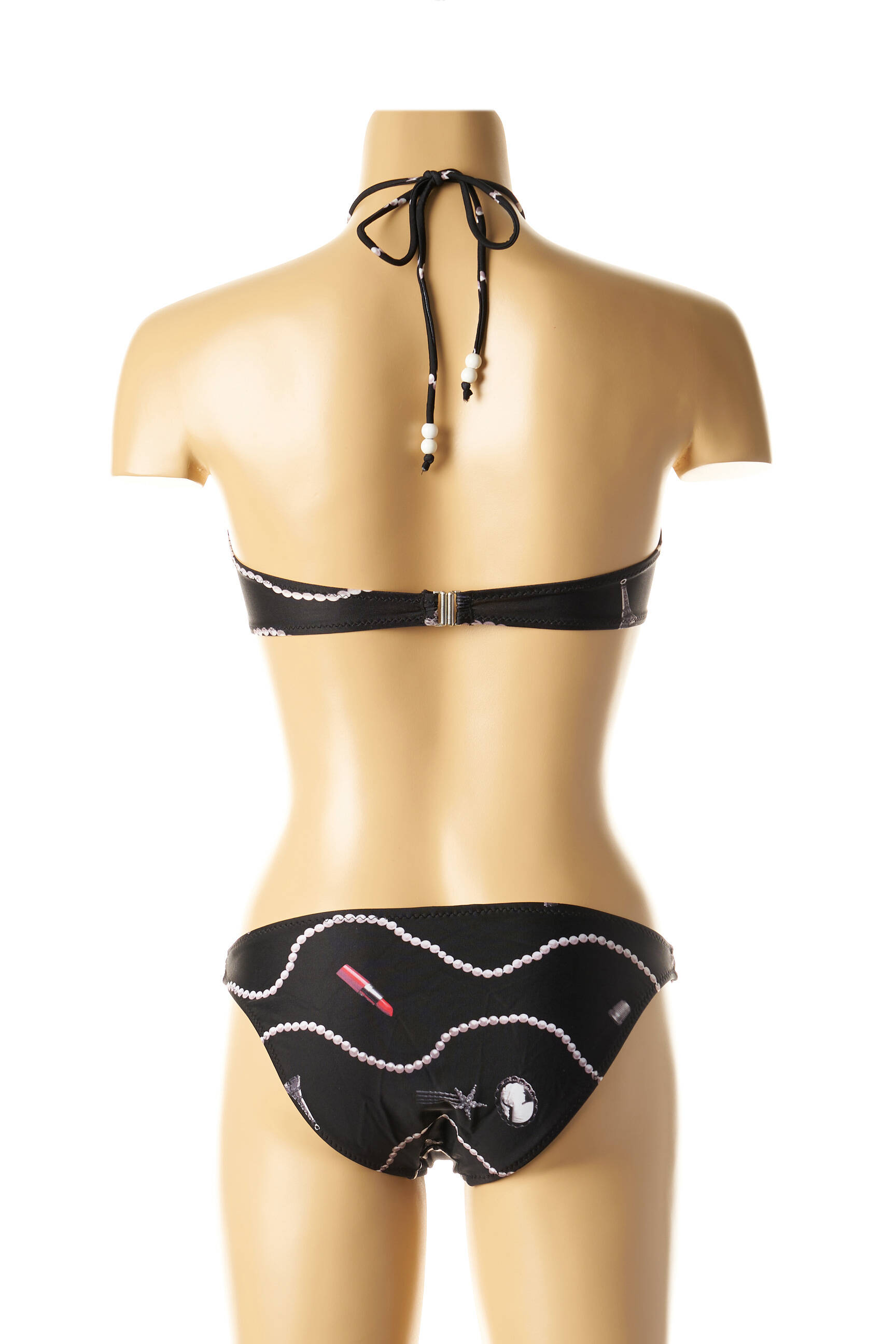 Dvivietis maudymosi kostiumėlis tamprumas viršutinė juostelė juodas I LOVE MY BIKINI moteris