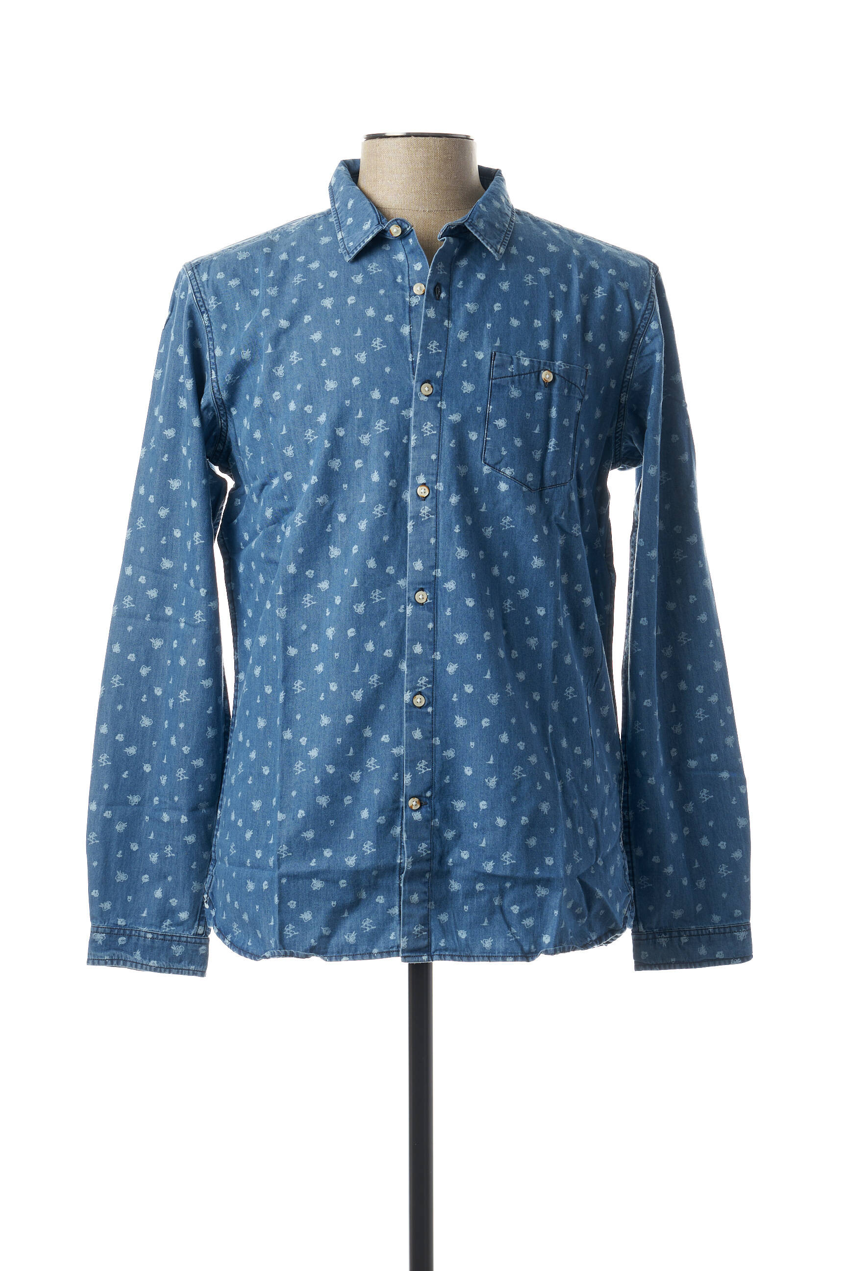Ilgomis rankovėmis marškinys mėlyna KNOWLEDGE COTTON APPAREL vyras