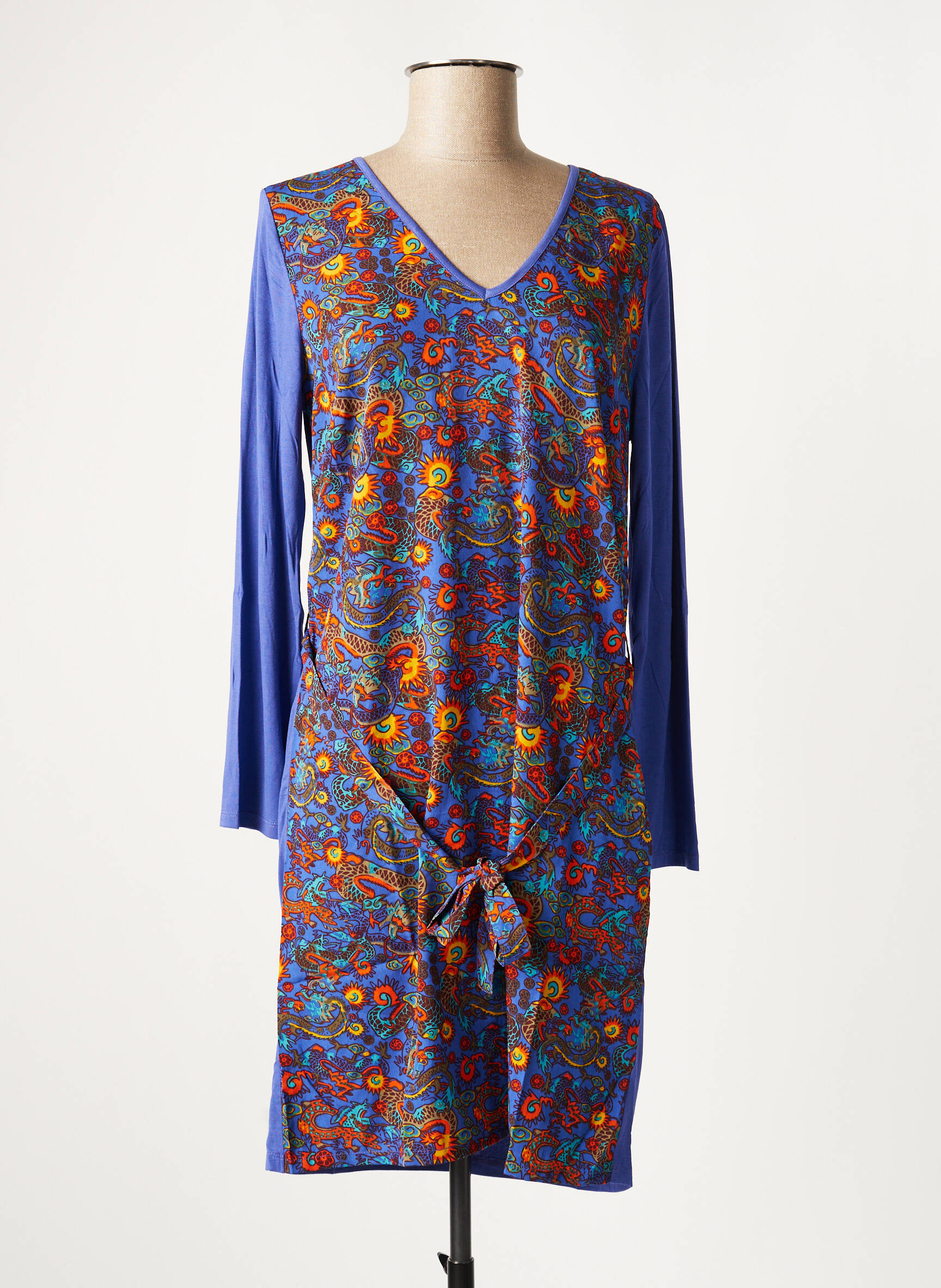 Pusilgių suknelė fantazijos raštas ilgos rankovės mėlyna LA FIANCEE DU MEKONG moteris