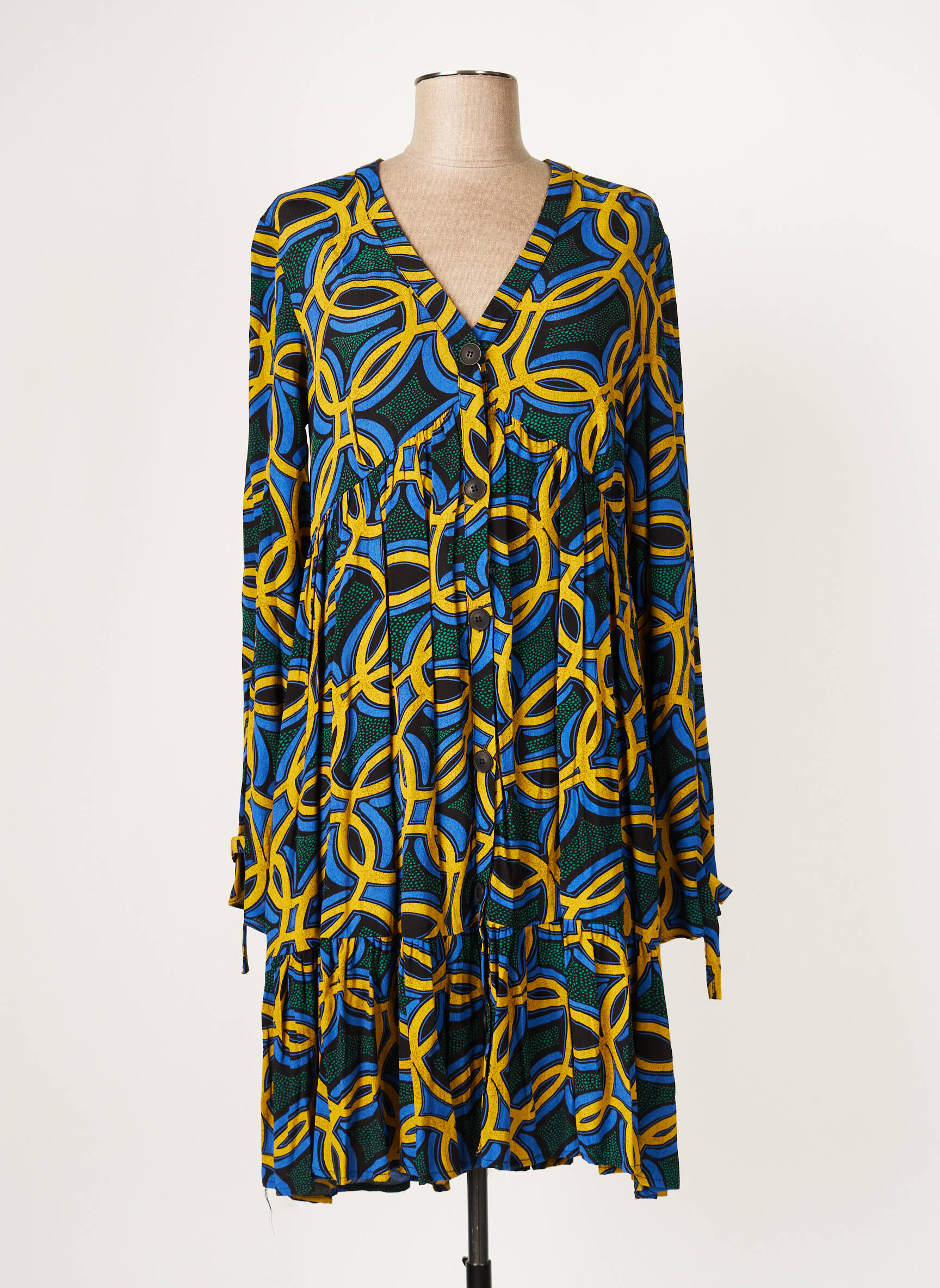 Pusilgių suknelė fantazijos raštas ilgos rankovės mėlyna ORFEO moteris