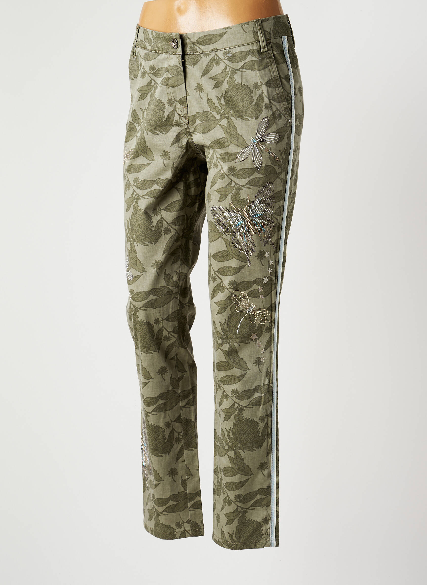 Chino kelnė šoniniai galonai su siuvinėjimu aukšta talija žalias ATELIER GARDEUR moteris