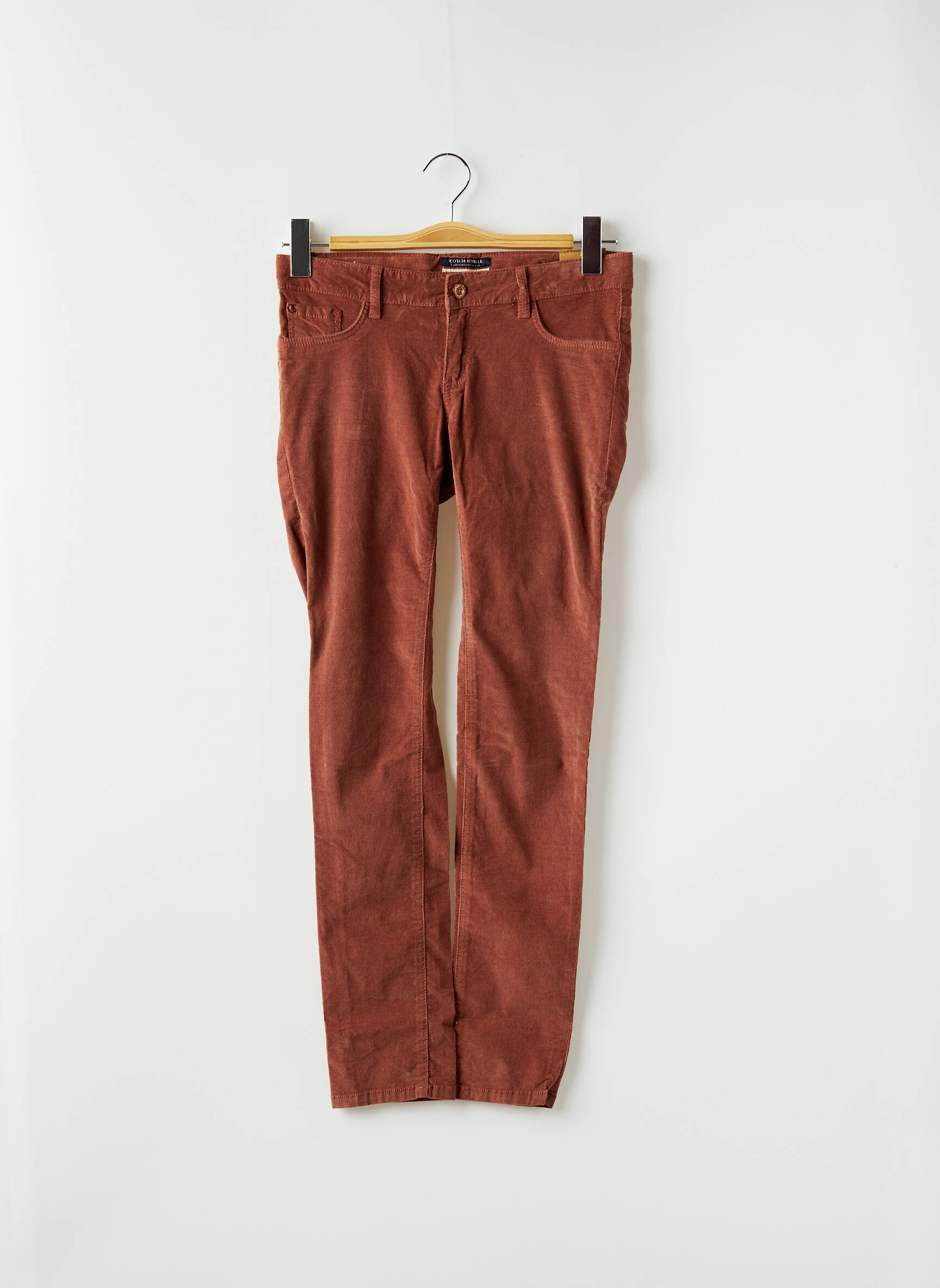 Lieknos kelnės aksomo audimas reguliuojamo dydžio rudas SCOTCH SHRUNK mergina