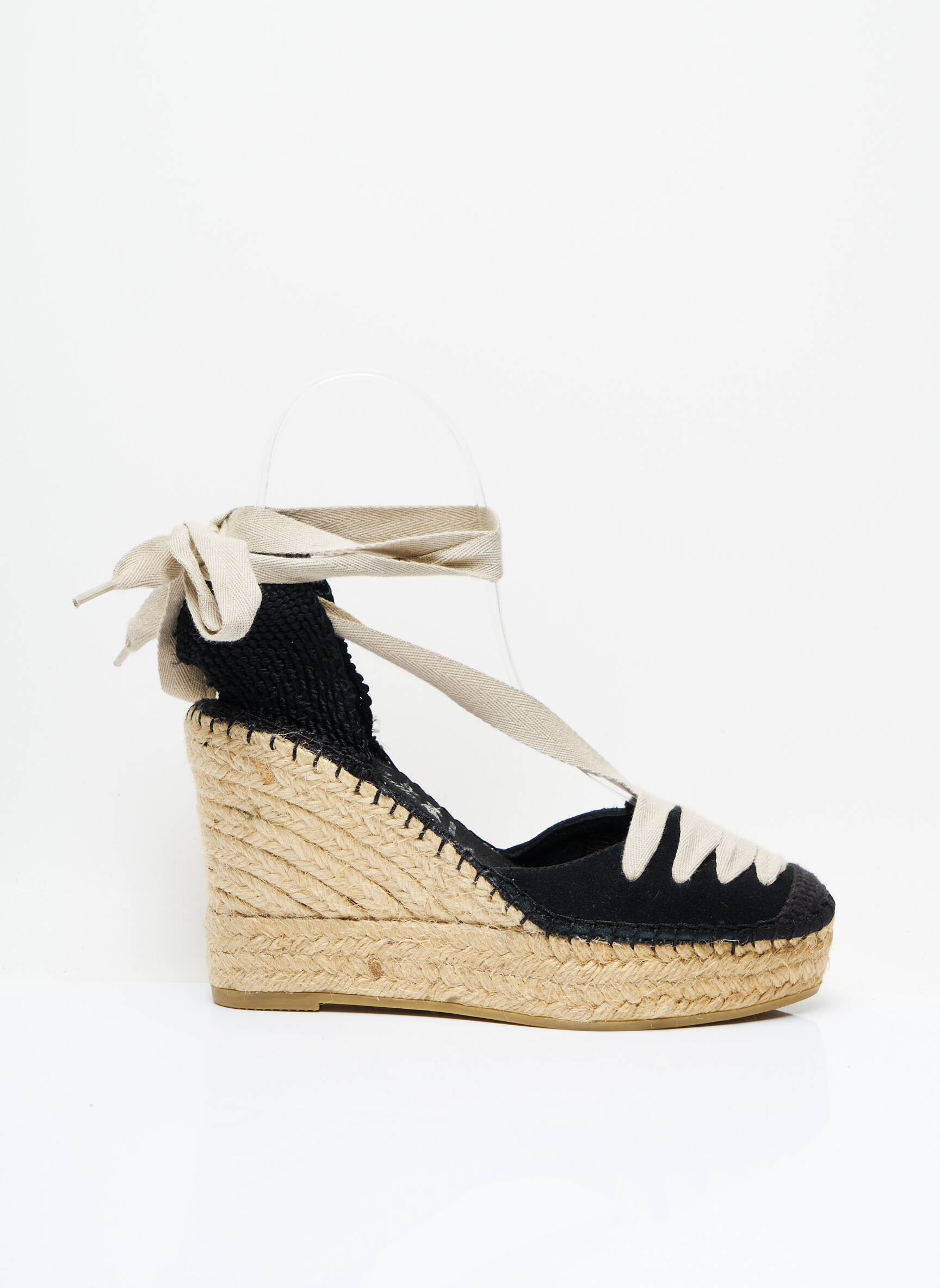 Espadrilės audinio audimas (tinklinis audimas) kulnas nuo 7 iki 9 cm juodas LA MAISON DE L'ESPADRILLE moteris