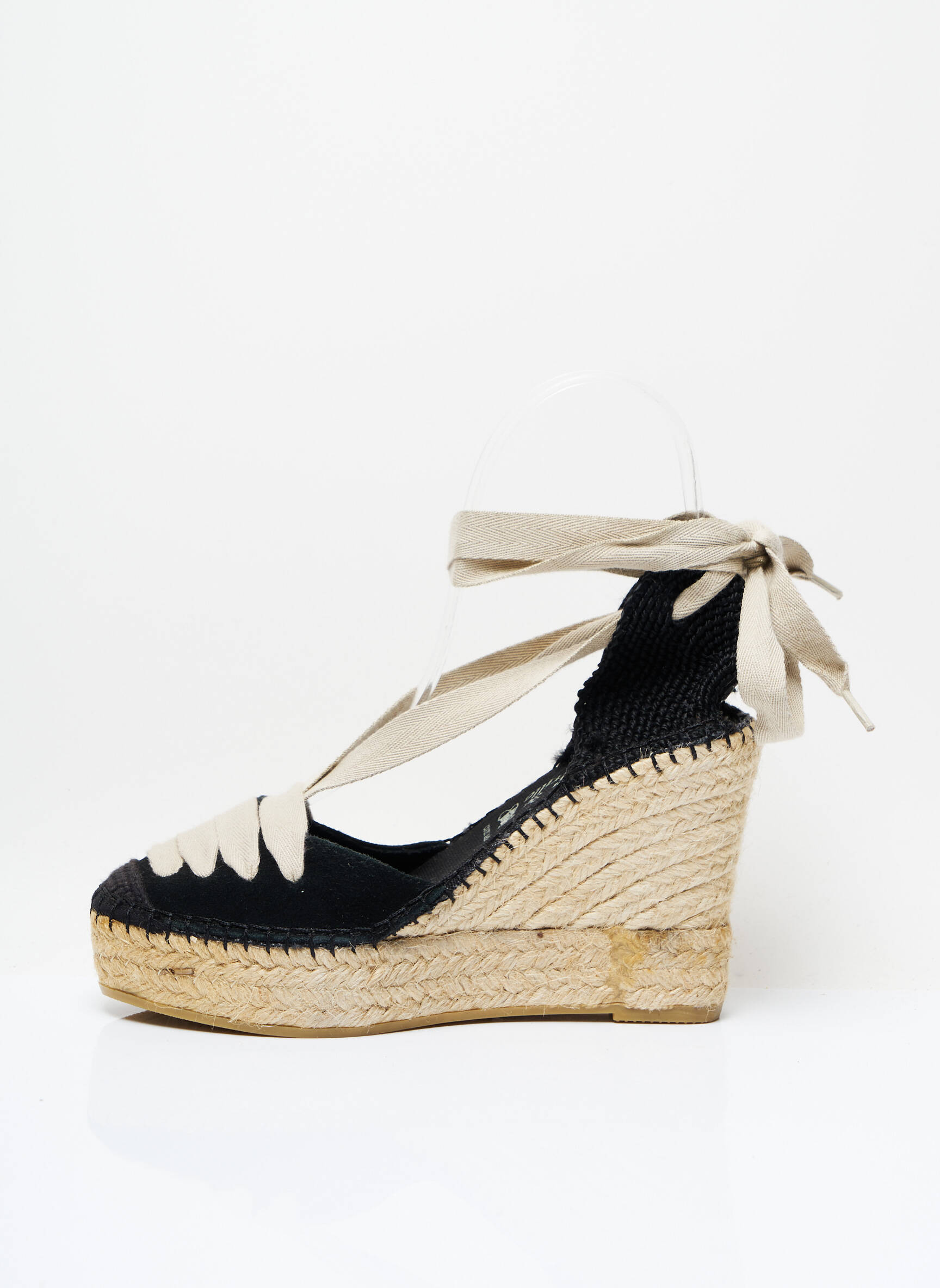 Espadrilės audinio audimas (tinklinis audimas) kulnas nuo 7 iki 9 cm juodas LA MAISON DE L'ESPADRILLE moteris