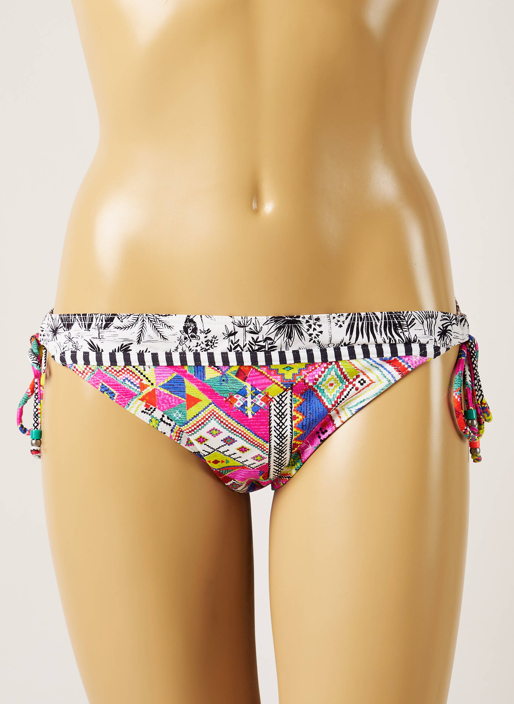 Maudymosi kelnaitės užsegimas su raišteliais bikini baltas BANANA MOON moteris