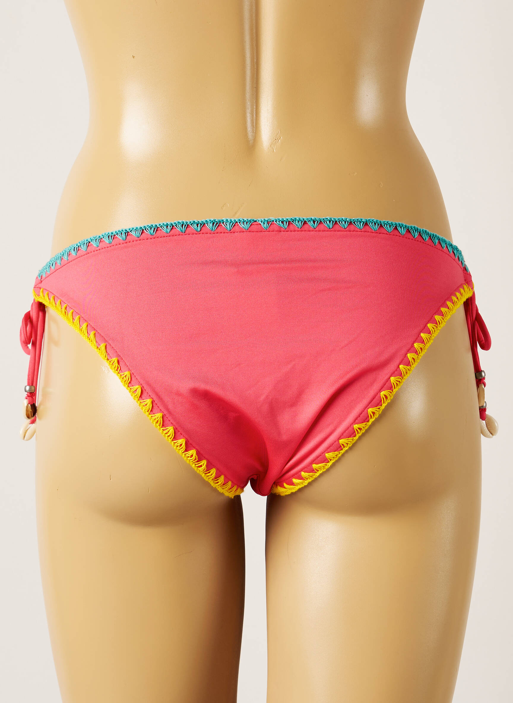 Maudymosi kelnaitės užsegimas su raišteliais bikini rožinė BANANA MOON moteris