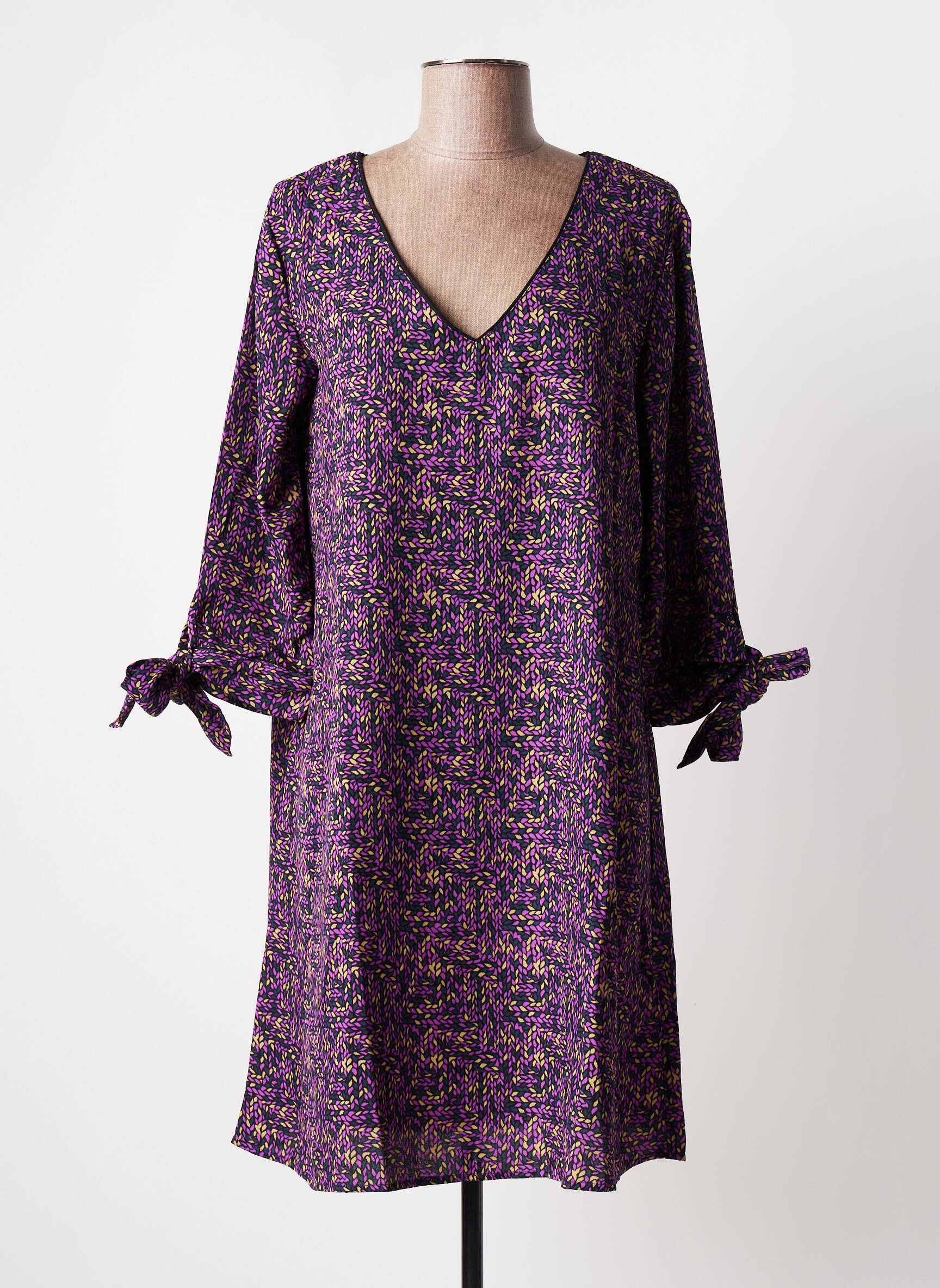 Pusilgių suknelė sklandi forma 3/4 rankovės violetinis BLANCHEPORTE moteris
