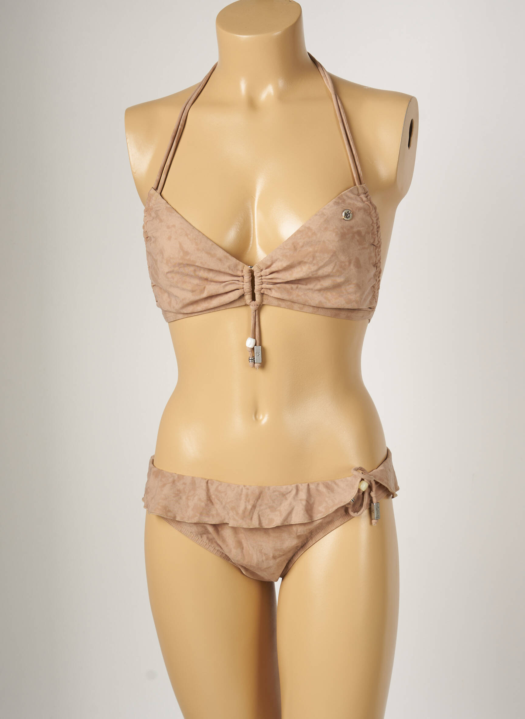 Dvivietis maudymosi kostiumėlis tamprumas aukšti trikampiai rudas BANANA MOON moteris